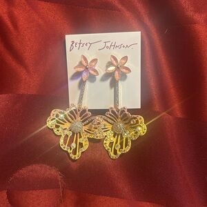 Betsey Johnson yellow  and Pink Floral Drop Earrings
